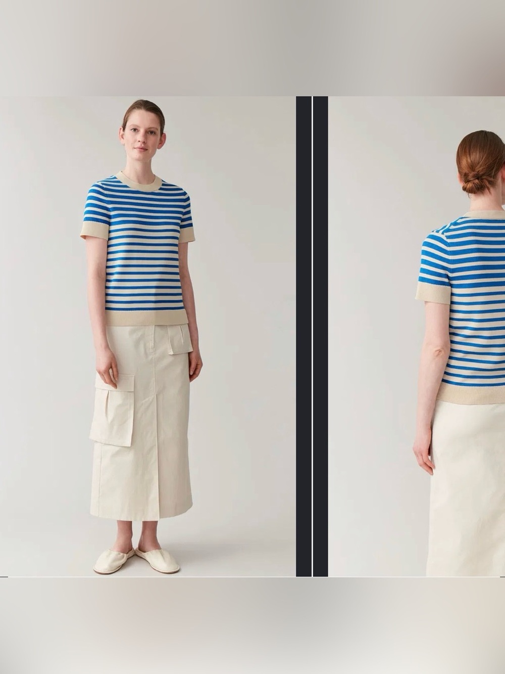 COS Knit Top Cotton Tan Blue Sz XS